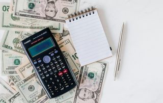 cash, calculator,